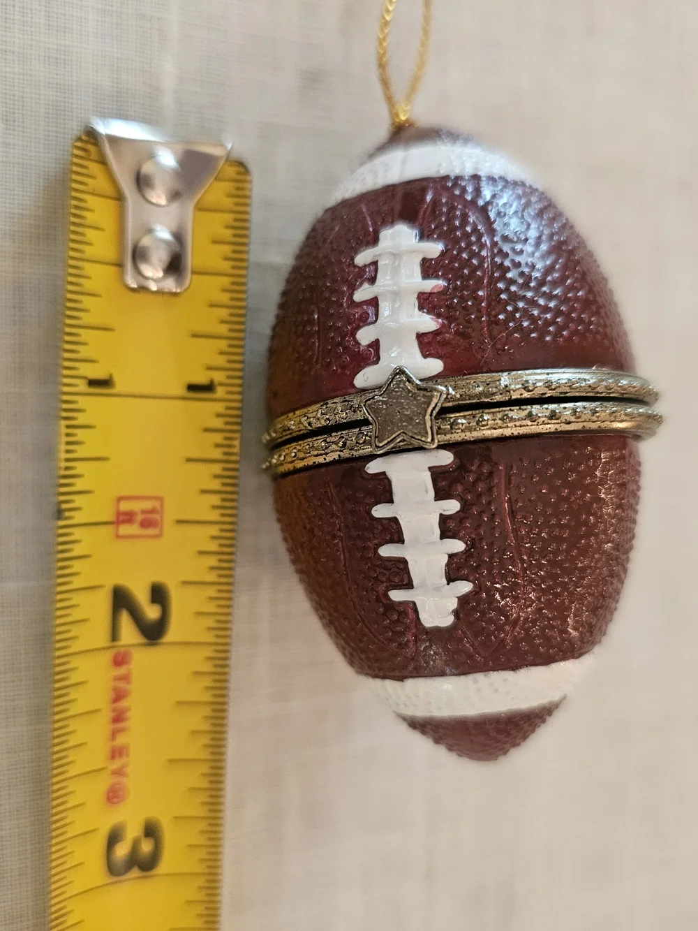 Football Hinged Trinket Box Christmas Ornament – Porcelain Sport Keepsake
